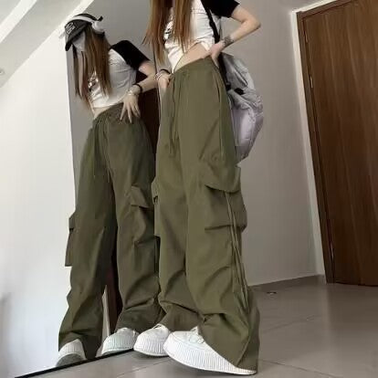 Damen nan ultraleichte Freizeit-Hose mit hohem Elastikbund, Kordelzug und verstellbarem Beinabschluss