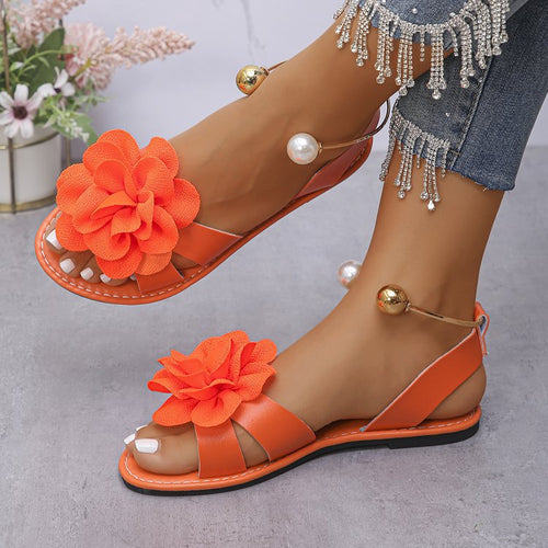 Damen Blumensandalen mit großer 3D-Blütenapplikation und Slingback Shop Nory