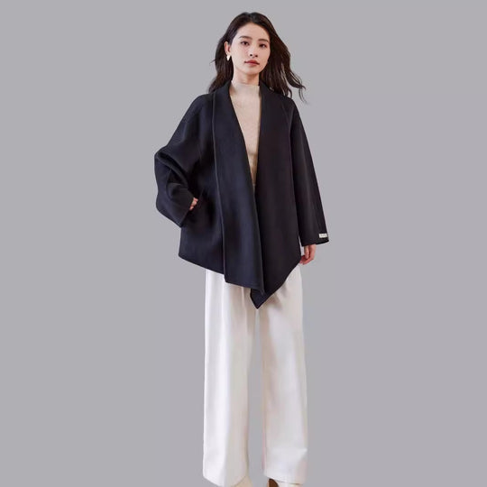 Damen Oversize-Mantel aus Wollmix mit offenem Schalkragen und asymmetrischem Saum Shop Nory