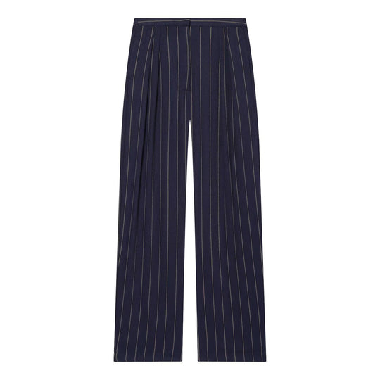 Damen Weitgeschnittene Nadelstreifen-Hose mit hohem Bund und Bügelfalte Shop Nory