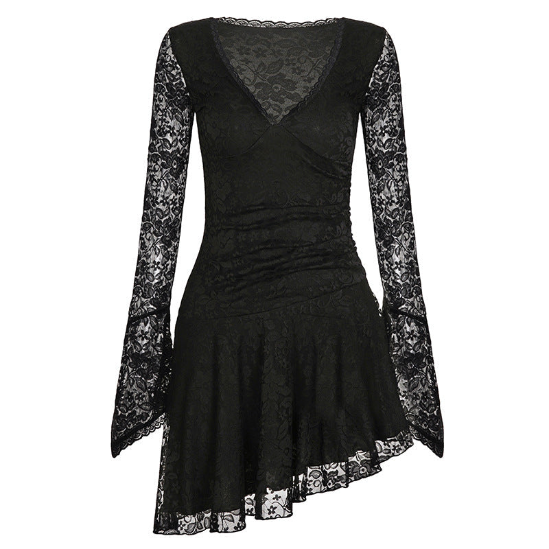 Damen Wickelkleid mit Spitzenärmel und voluminösem Rock