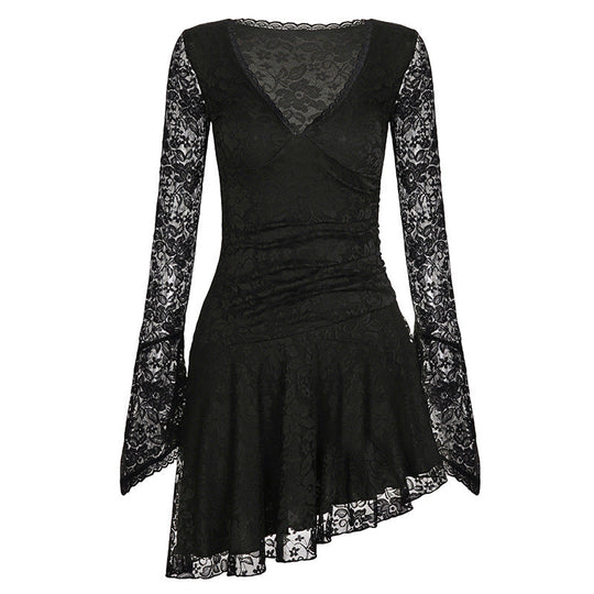 Damen Wickelkleid mit Spitzenärmel und voluminösem Rock