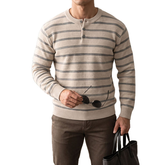 Herren Henley‑Strickpullover mit feiner Struktur und horizontalen Streifen Shop Nory