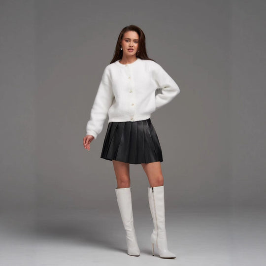 Damen Elegante Flauschige Strickjacke mit Perlenknöpfen Shop Nory