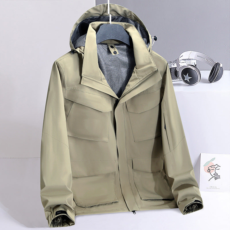 Herren leichte wasserabweisende Fieldjacke mit Kapuze und Multifachtaschen Shop Nory