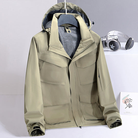 Herren leichte wasserabweisende Fieldjacke mit Kapuze und Multifachtaschen Shop Nory