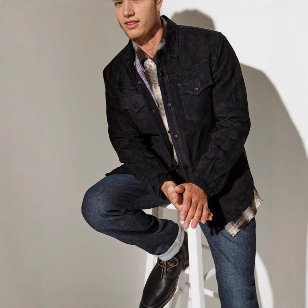 Herren Wildlederjacke im modernen Schnitt mit praktischen Taschen Shopnory
