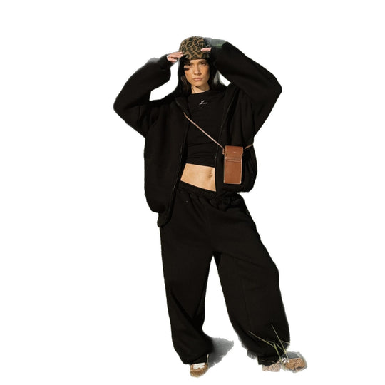Damen Komfort-Kapuzen-Zipjacke mit verdecktem Reißverschluss, Kängurutasche und gerader Sweat-Hose Shop Nory