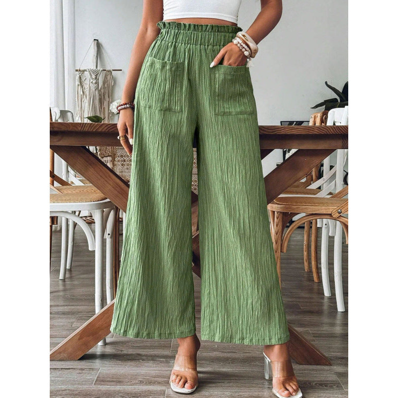 Damen luftige Palazzohose mit elastischem Bund und großen Taschen
