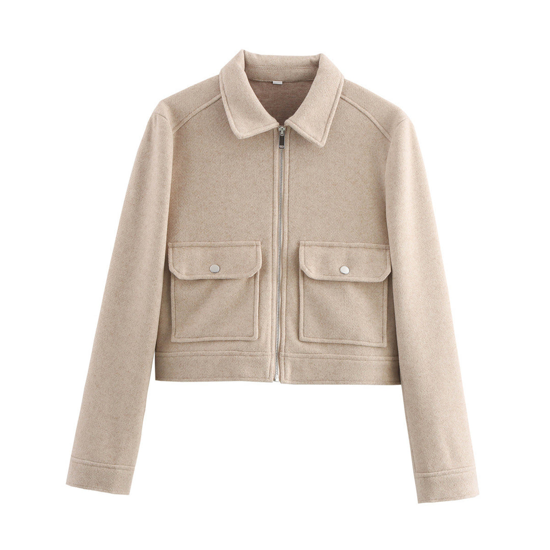 Damen Kurz geschnittene Wollmix-Jacke mit Hemdkragen, Reißverschluss und aufgesetzten Klappentaschen Shop Nory
