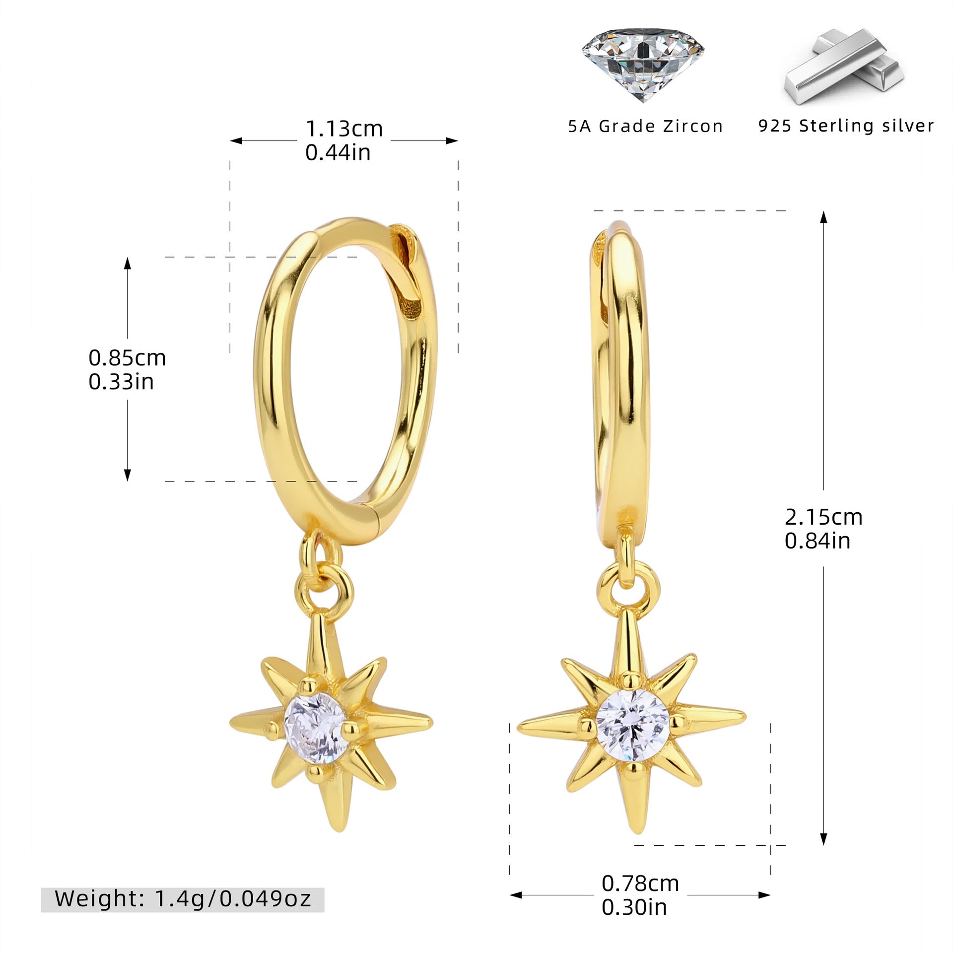 Damen Ohrhänger mit funkelndem Zirkon-Anhänger und elegantem Sternendesign Shop Nory