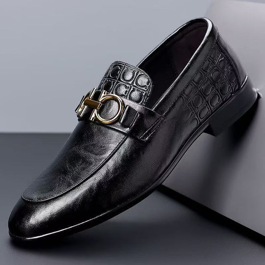 Herren Eleganter Lederlook-Loafer mit Krokoprägung und goldener Bit-Schnalle Shop Nory