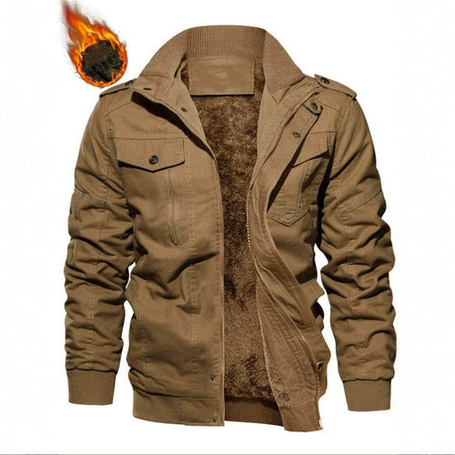 Herren Militärinspirierte Canvas Fieldjacke mit Teddyfutter und Stehkragen Shop Nory
