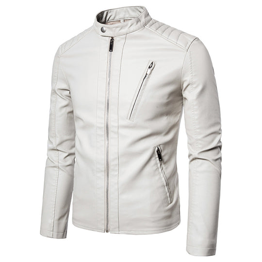 Herren Schlanke Kunstleder-Bikerjacke mit Stehkragen, Steppeinsätzen und Reißverschlusstaschen Shop Nory