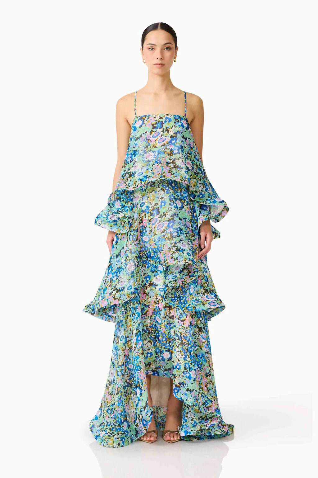 Damen Maxi Kleid mit Volant-details