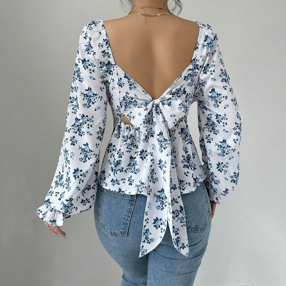 Damen geblümtes Carmen-Top mit geraffter Taillenlinie und Volant-Saum Shop Nory