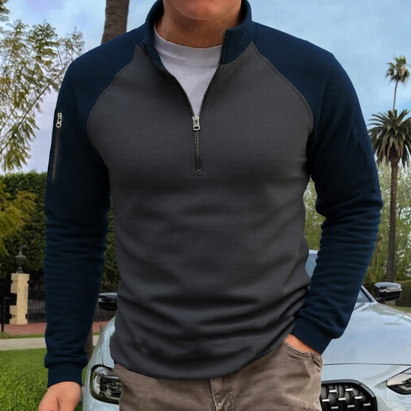 Herren slimfit Halbzip-Pullover mit Raglanärmeln, Waffelstruktur und Ärmeltasche Shop Nory