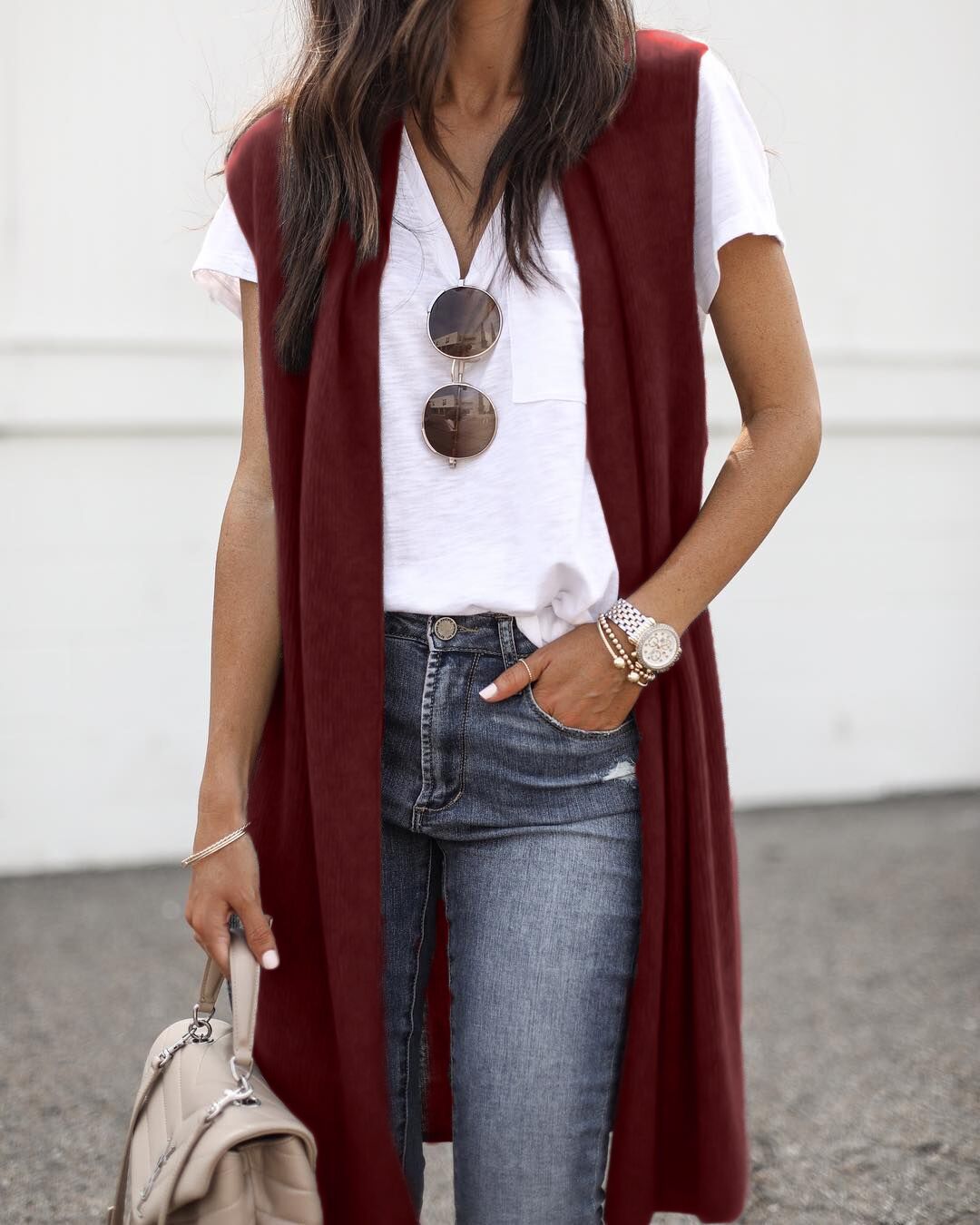 Damen Elegante Langstrickweste im lässigen Stil Shopnory