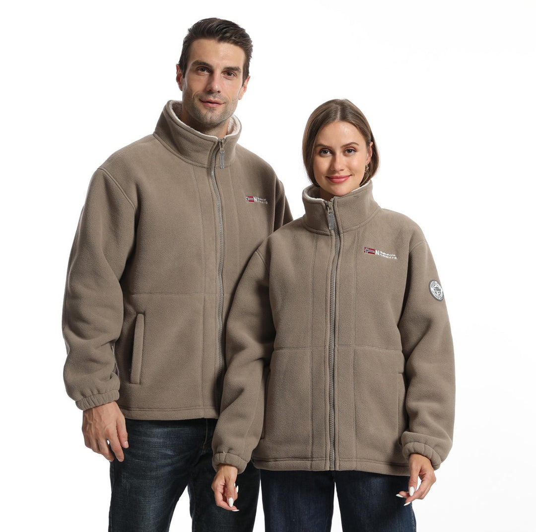 Herren Fleece-Outdoorjacke mit Stehkragen durchgehendem Reißverschluss und elastischen Bündchen Shop Nory