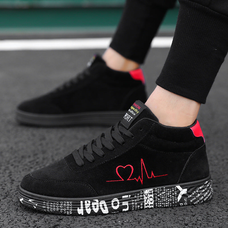 Unisex nan hochgeschnittener Freizeitschuh mit gesticktem Herz-EKG-Motiv und bedruckter Gummisohle