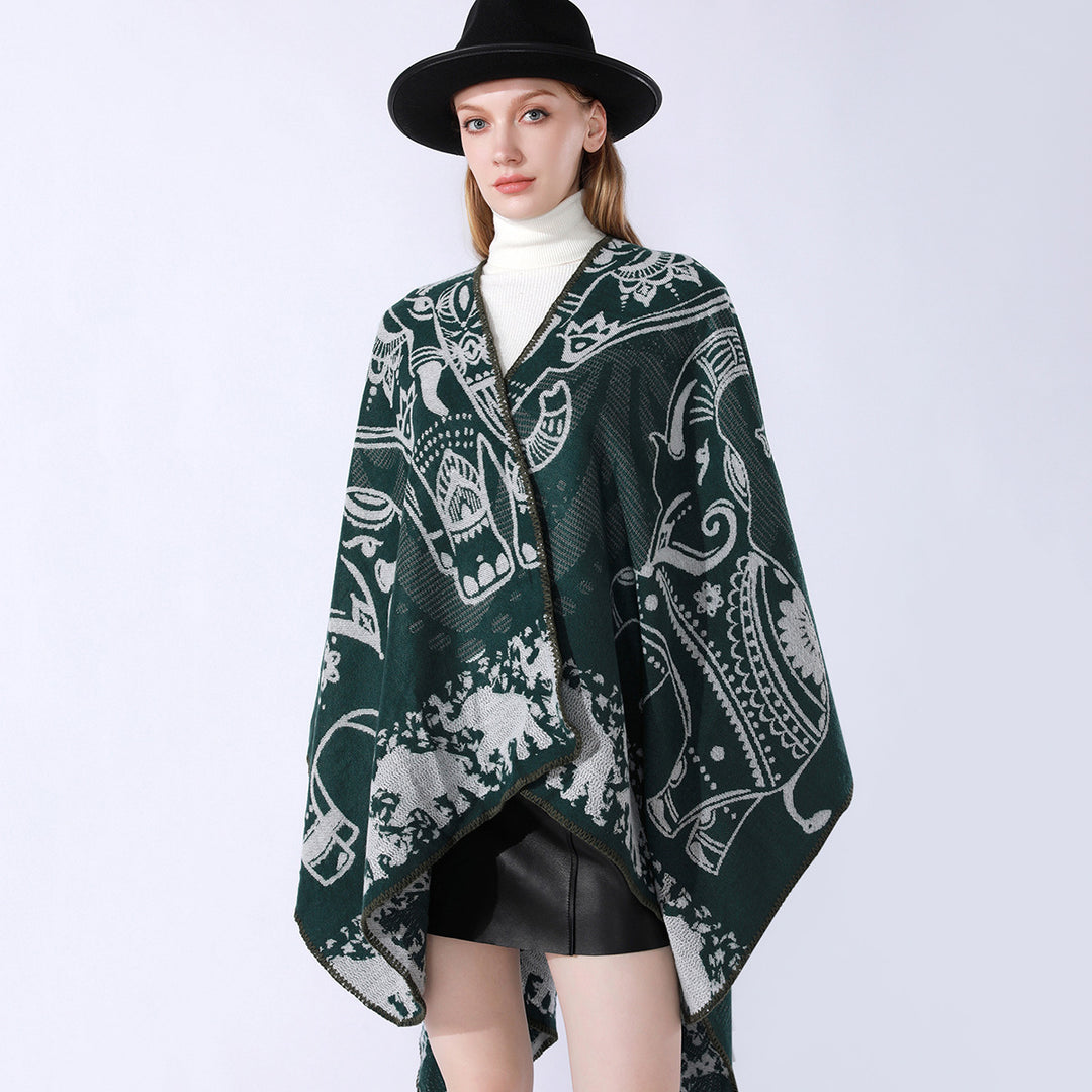Damen Jacquard-Kimono-Cape aus Wollmix mit ornamentalen Tiermotiven Shop Nory