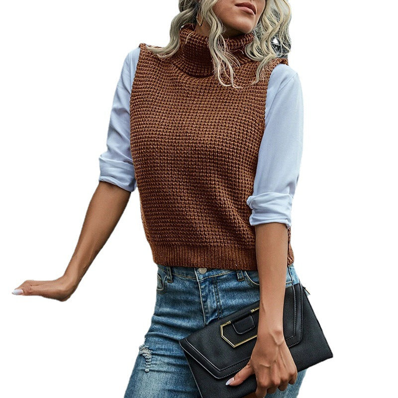 Damen Ärmellose Rollkragen-Strickweste mit strukturierter Waffeloptik Shop Nory