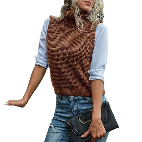 Damen Ärmellose Rollkragen-Strickweste mit strukturierter Waffeloptik Shop Nory