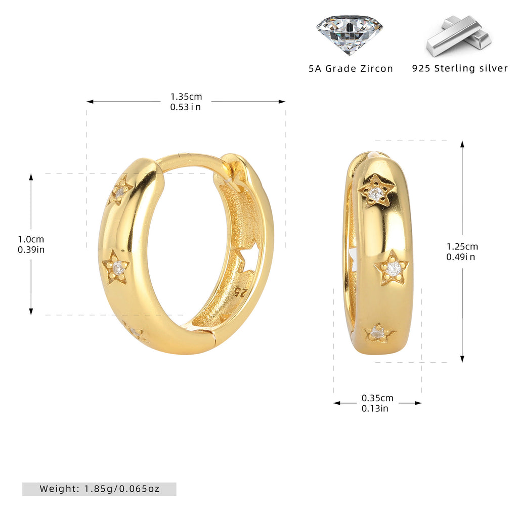 Damen Creolen mit funkelnden Zirkon-Sternen aus hochwertigem 925 Sterling Silber Shop Nory