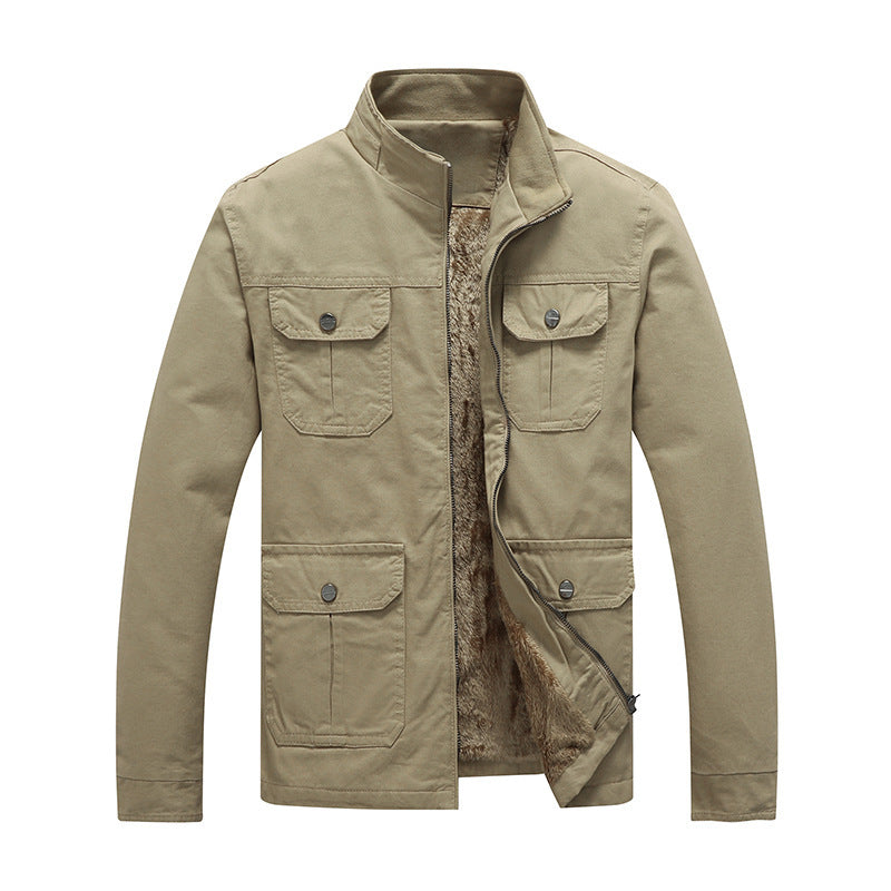 Herren Canvas-Fieldjacke mit Kunstfell-Innenfutter, Utility-Taschen und Stehkragen Shop Nory