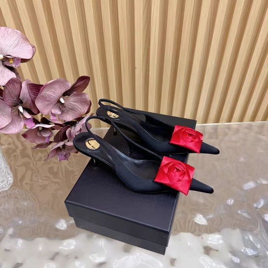 Damen spitze Slingback-Stilettos mit Satin-Rosenapplikation Shop Nory
