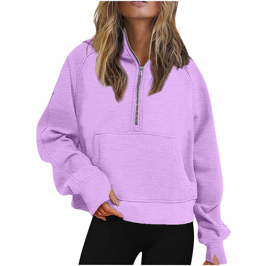 Damen Oversize Halb-Zip Kapuzenpullover mit Kängurutasche & Daumenloch Shop Nory