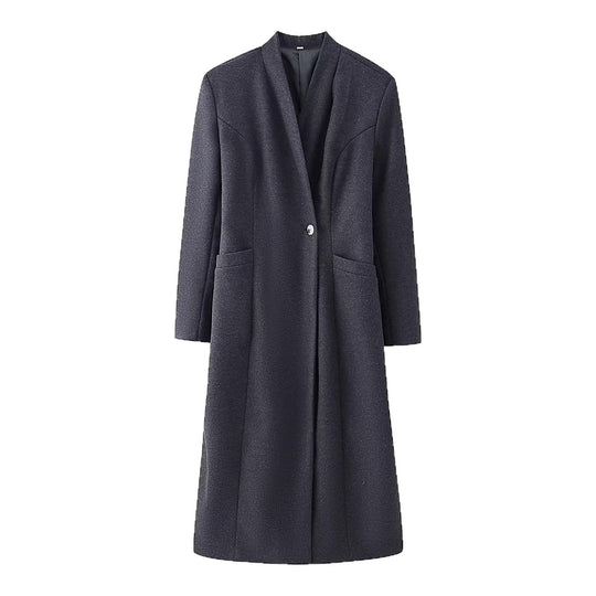 Damen Schlichter Midi-Mantel aus Wollmix mit V‑Kragen, Taillierungsnähten und seitlichen Eingrifftaschen Shop Nory