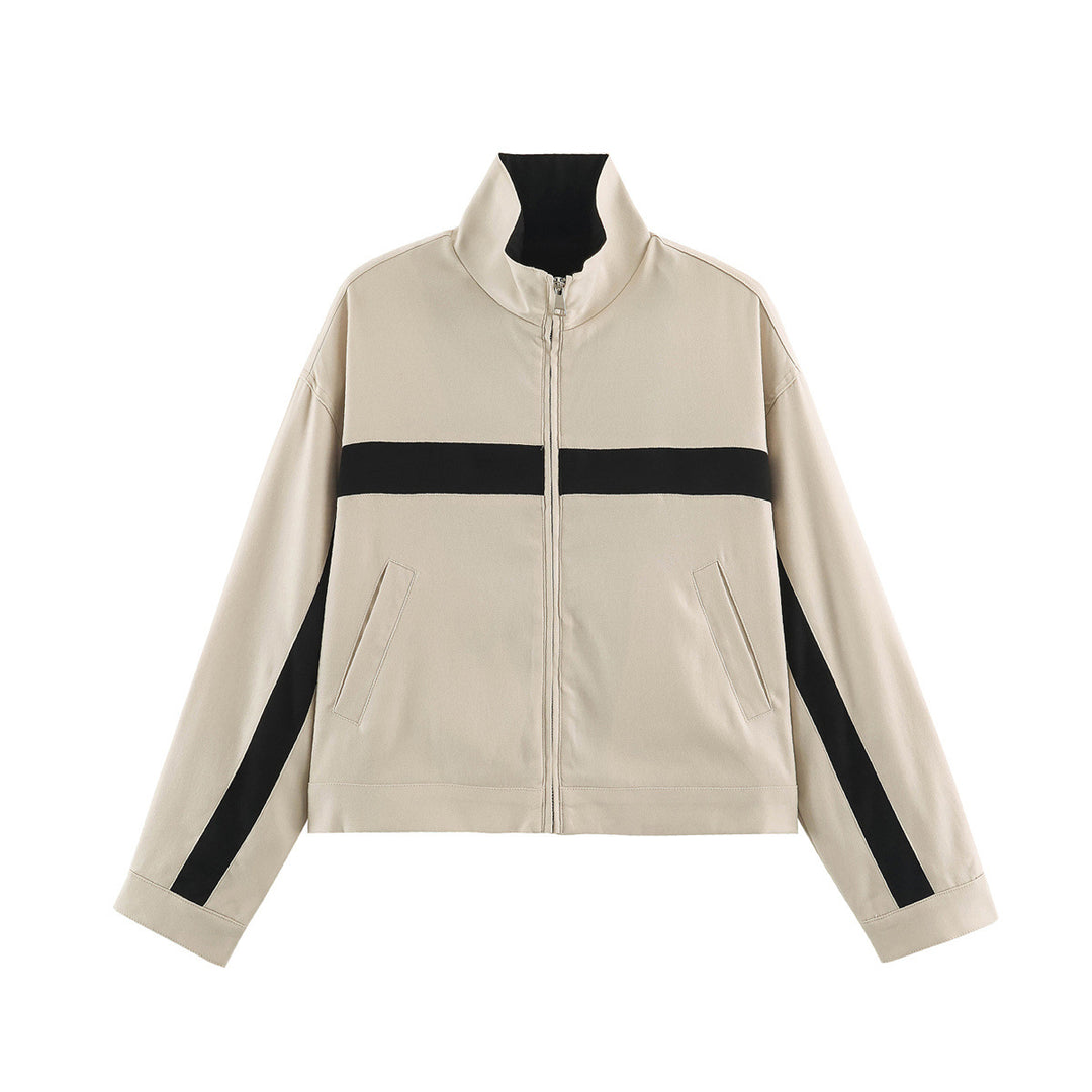 Damen Cropped Trackjacke mit Stehkragen, Reißverschluss und seitlichen Kontraststreifen Shop Nory
