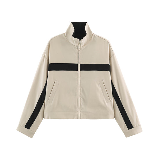 Damen Cropped Trackjacke mit Stehkragen, Reißverschluss und seitlichen Kontraststreifen Shop Nory