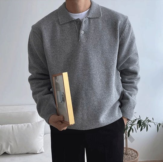 Herren Eleganter Strickpullover mit Stehkragen und Knopfleiste Shop Nory