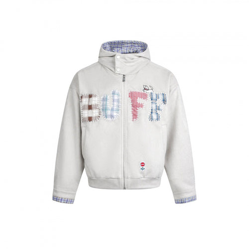 Herren Kapuzen-Fleecejacke mit kariert gefüttertem Kragen und gesteppten Schriftapplikationen Shop Nory