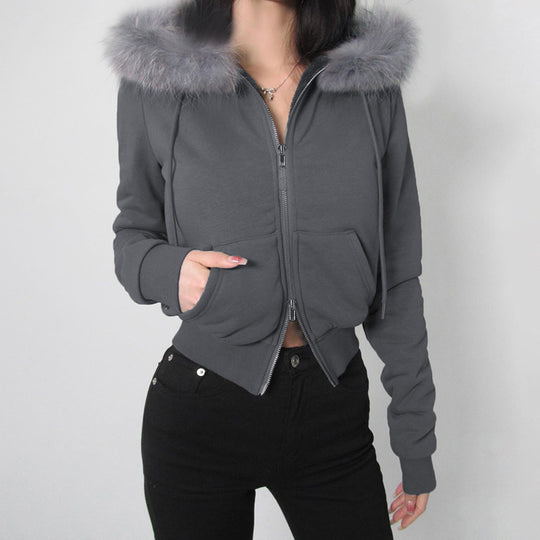 Damen nan taillierte Bomberjacke mit breitem Rippenbund, zwei Schrägtaschen und dekorativen Reißverschluss-Details Shop Nory