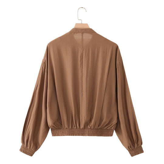 Damen leichte Blouson‑Jacke mit Faltenfront, Stehkragen und Gummizugsaum Shop Nory