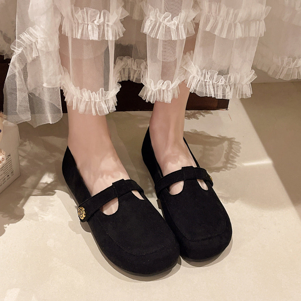 Damen Ballerinas mit eleganter Schnalle und weichem Veloursleder