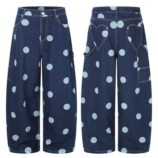 Damen Weite Cropped-Jeans mit hoher Taille, Polka‑Dot‑Print und Carpenter‑Details Shop Nory