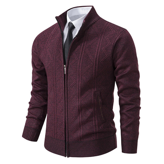 Herren Strukturiertes Feinstrick-Zipcardigan mit Stehkragen und geometrischem Zopfmuster Shop Nory
