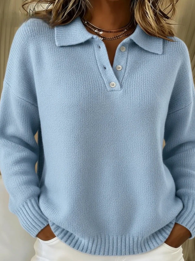 Damen nan kuscheliger Polokragenpullover mit kurzer Knopfleiste und gerippten Bündchen Shop Nory