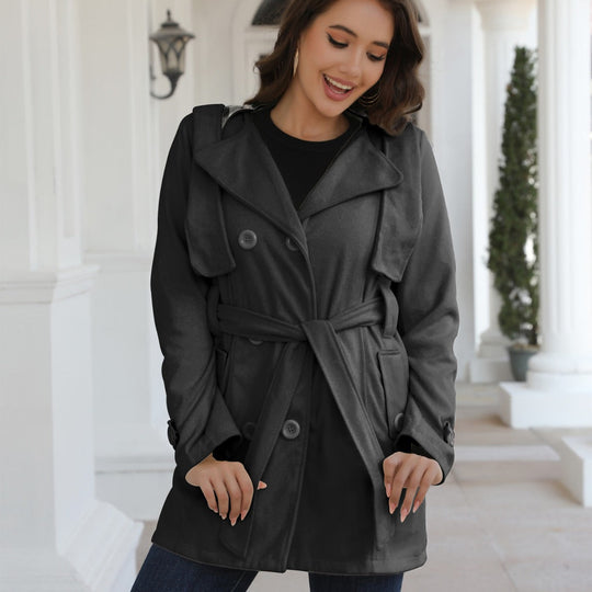 Damen eleganter Trenchcoat mit Gürtel und doppelt geknöpften Details Shopnory