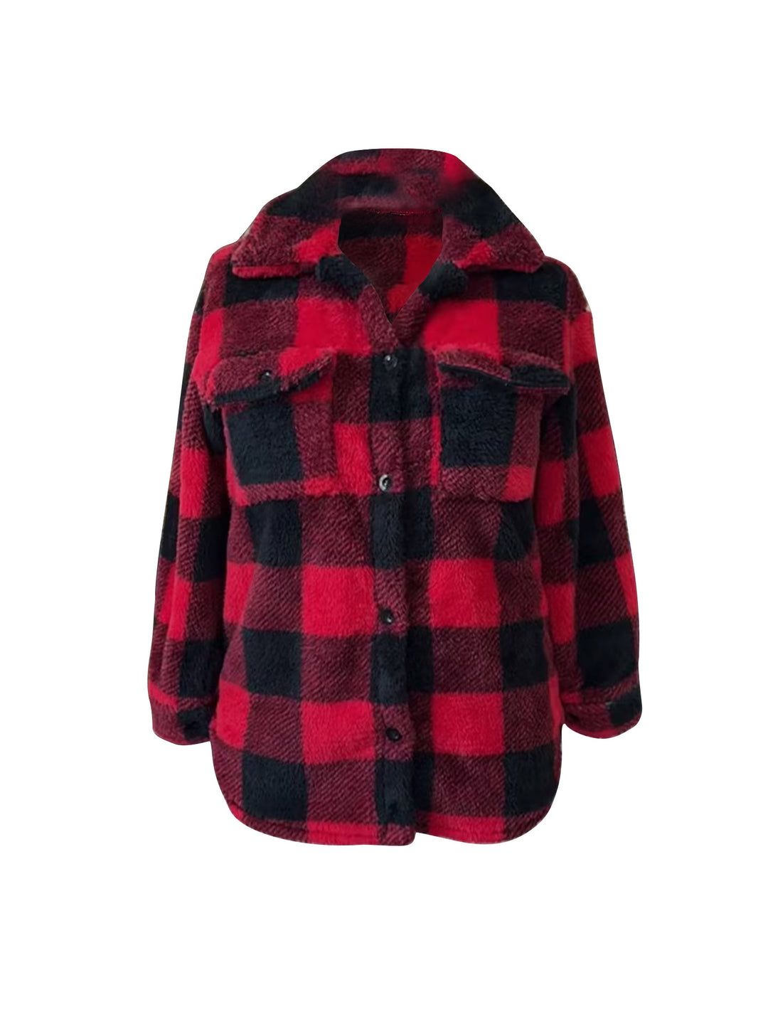 Damen Oversized Teddy-Hemdjacke mit Karomuster Shopy Nory