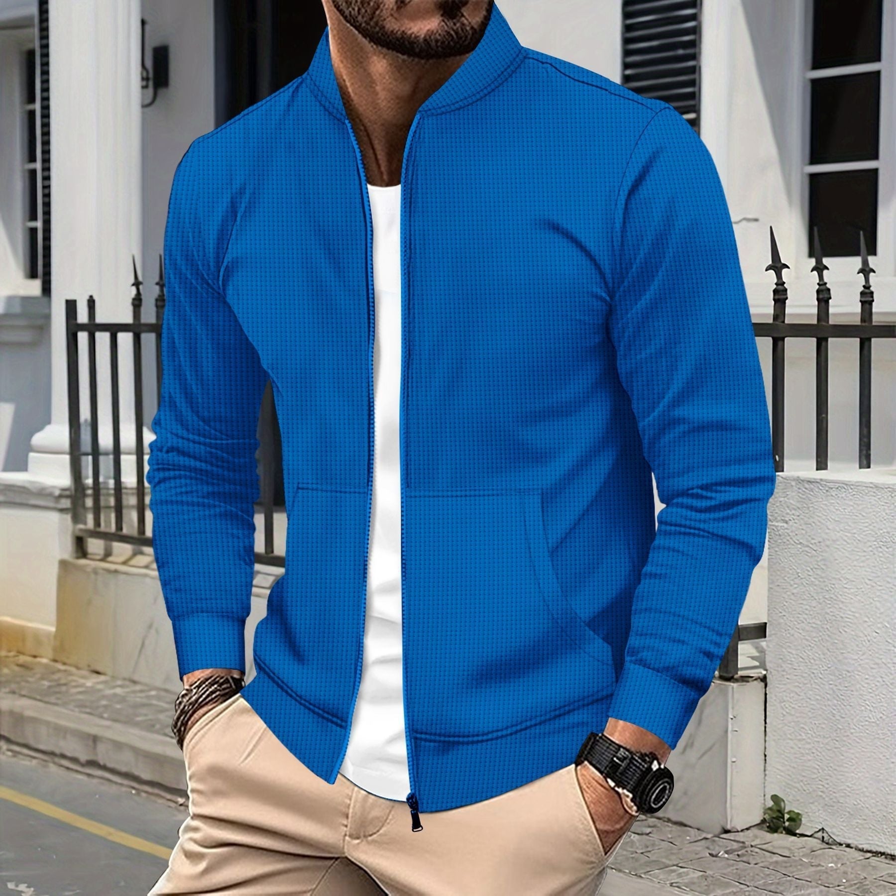 Zip Jacke Sportliche Passform Strukturierter Stoff Rippkanten Fronttaschen
