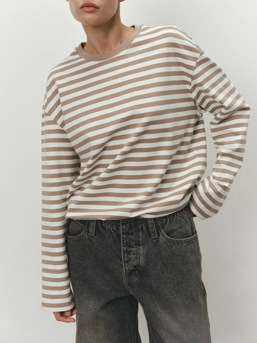Damen gestreiftes Langarmshirt mit lässigem Schnitt und rundem Halsausschnitt