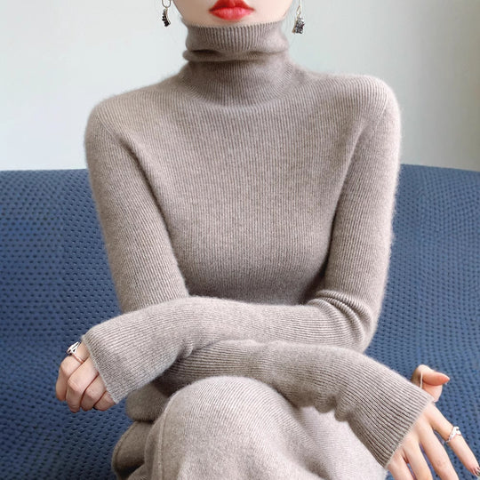 Damen Schmaler Rollkragenpullover aus Kaschmir‑Mix mit extralangem Ärmelabschluss Shop Nory