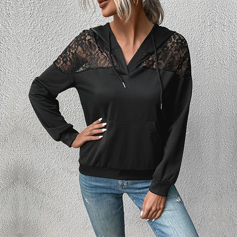 Damen Trendiger Kapuzenpullover mit Spitzenakzenten Shop Nory