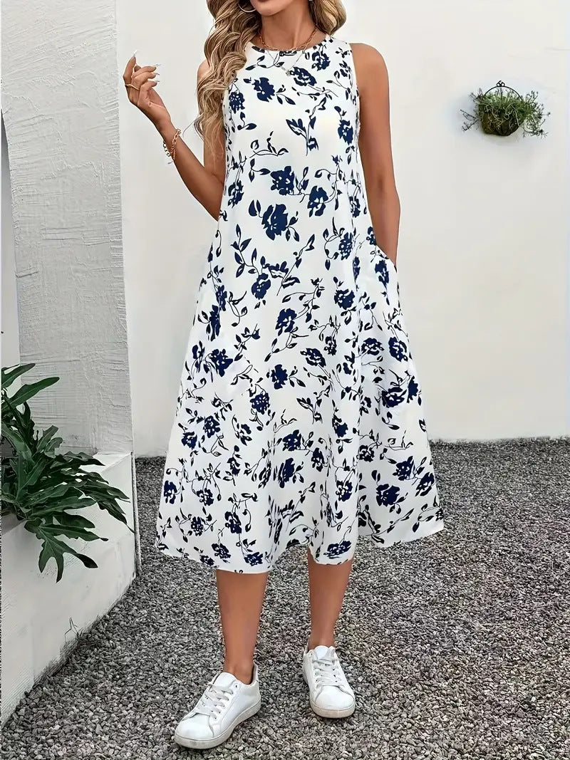 Damen Ärmelloses Maxikleid mit floralem Muster und praktischen Taschen