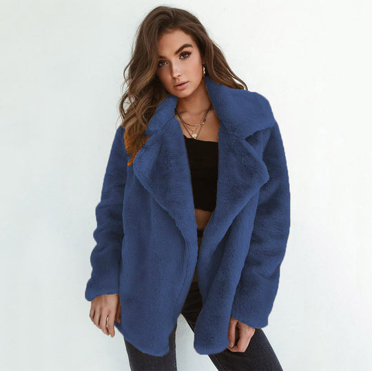 Damen Kuscheliger Oversized Kunstpelz-Mantel mit großem Reverskragen Shop Nory